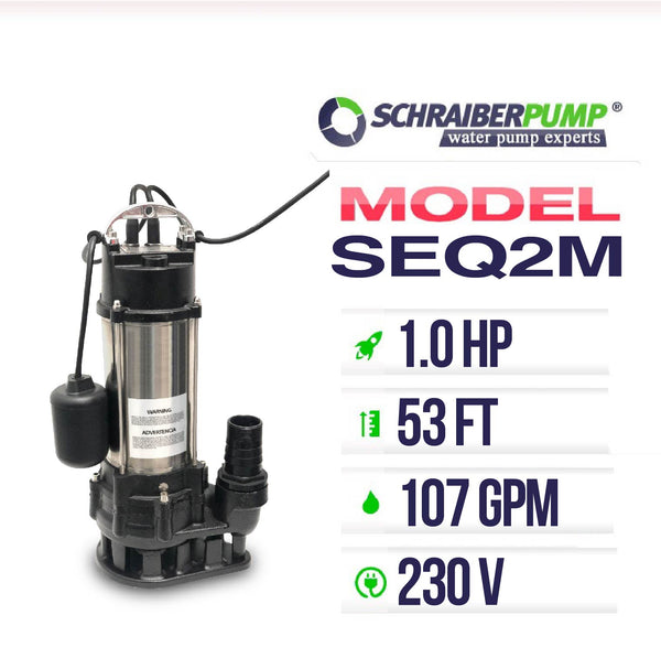 Schraiberpump 1 hp 230V  107gpm, 52'lift, Heavy Duty Sewage Pump, Stainless steel & Cast Iron , 2
