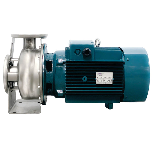 PZ 65-160/110. Stainless Steel Centrifugal Pump, 15 hp, 230/400V, Cooper Winding, 126ft Head, 607Gpm Flow, 304 S. Steel Shaft, S. Steel Impeller.