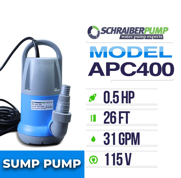 Schraiberpump APC400PP - Submersible Clean Water Pump with built in Automatic ON/OFF 1800GPH, 26'Head