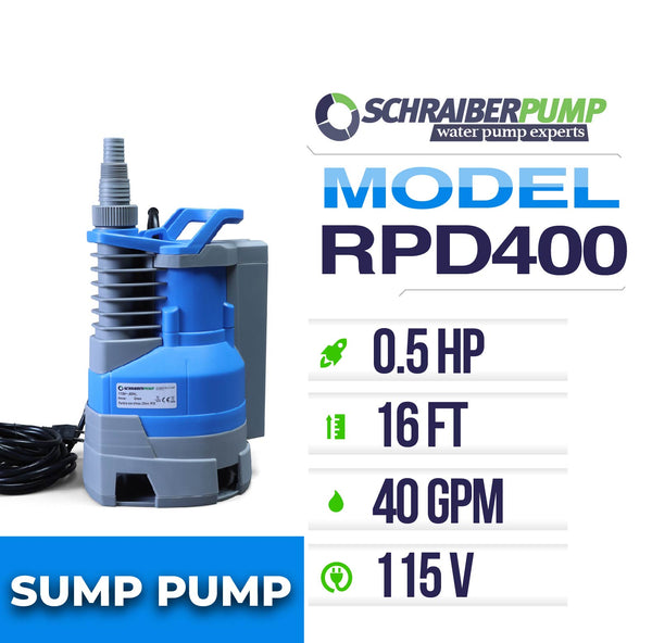 Schraiberpump RPD400PP - Submersible Clean/Dirty Water Pump w/built in auto ON/OFF 2400GPH, 16'Head