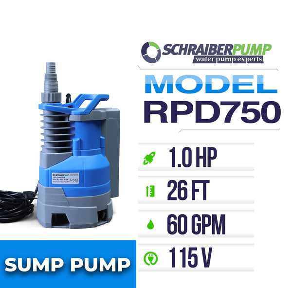 Schraiberpump RPD750PP - Submersible Clean/Dirty Water Pump w/built in auto ON/OFF 3540GPH, 26'Head