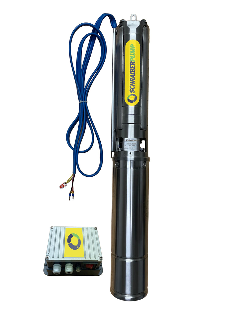 Schraiberpump 4" Stainless Steel Impeller Submersible Deep Well Pump-1HP-101FT -52GPM-230V-3Wire plus Ground -Control Box Included Mode 4S8042MPP